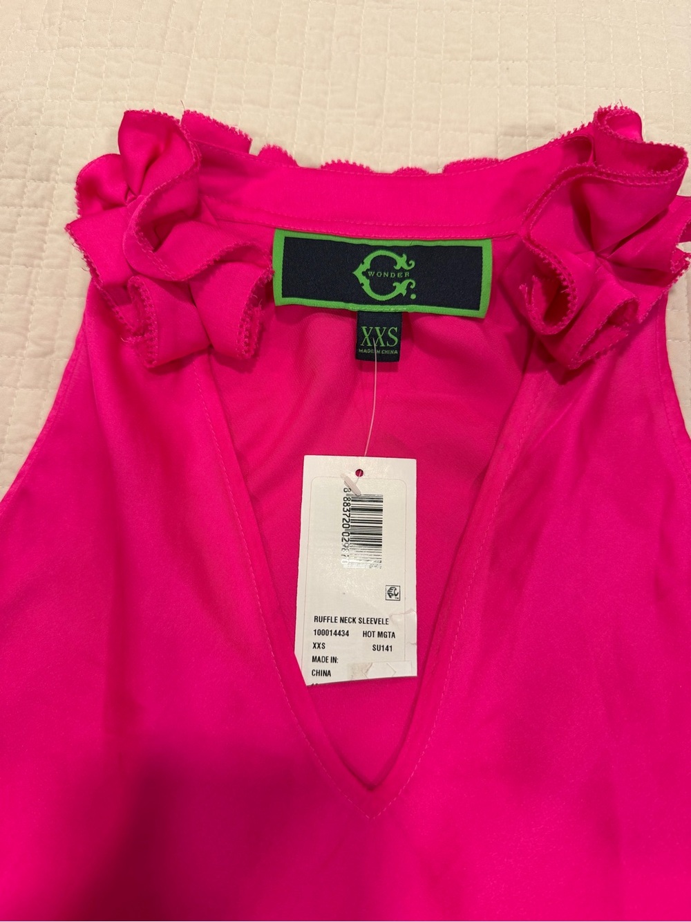 C. Wonder Vibrant Hot Pink Ruffle V-Neck Sleeveless Top